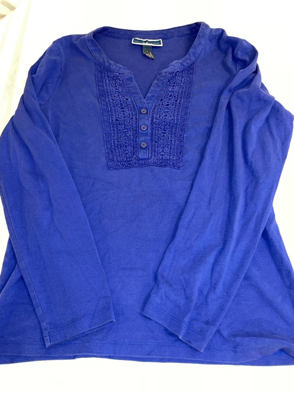 Karen Scott 100% Cotton Royal Blue Long Sleeve Henley Top